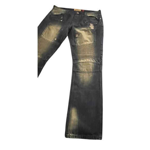 Mens Makobi Jeans 36x34 Blue Faded Distressed Zipper Pockets Streetwear Y2K - Picture 9 of 16